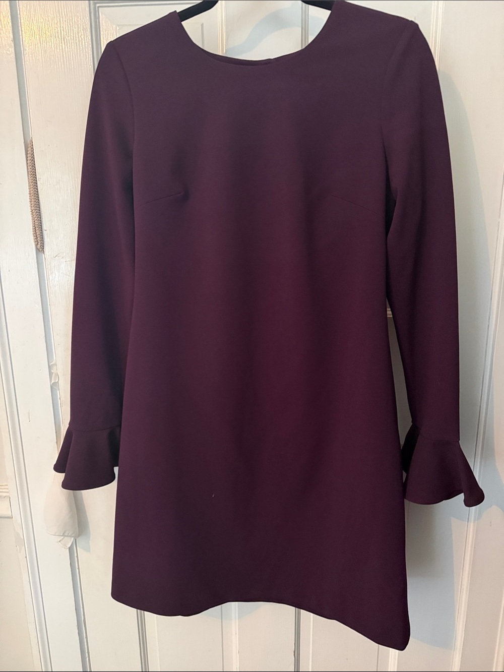 Calvin Klein Plum Long Sleeve Shift Dress with Ruffle Cuffs